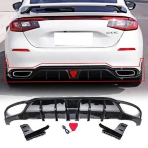 NINTE Rear Bumper Lip For 2022-2025 11th Gen Honda Civic Hatchback Rear Diffuser Gloss Black